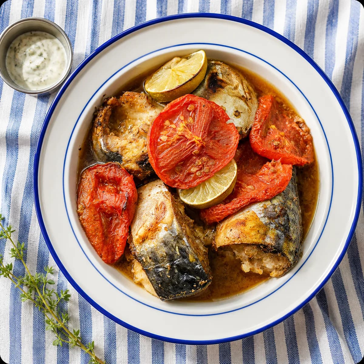 Baked mackerel with lemon & tomatoes