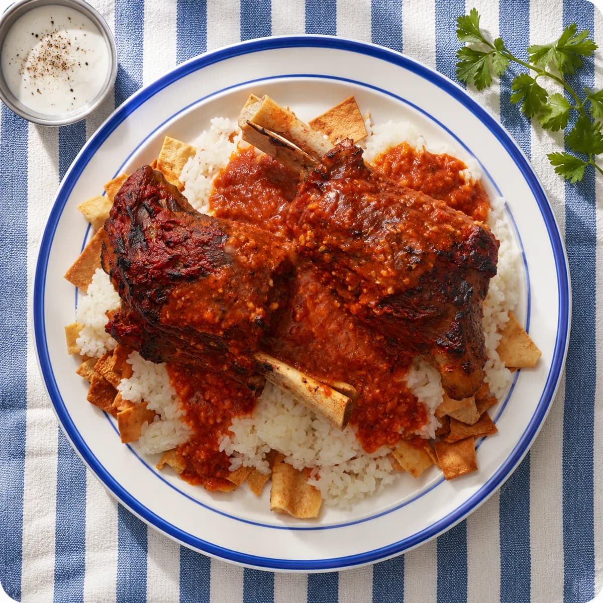Egyptian Fattah with lamb shank