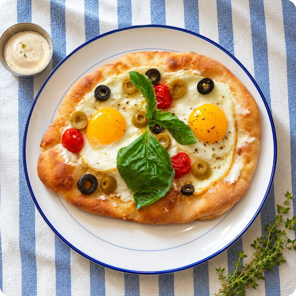 Flatbread pizza with egg
