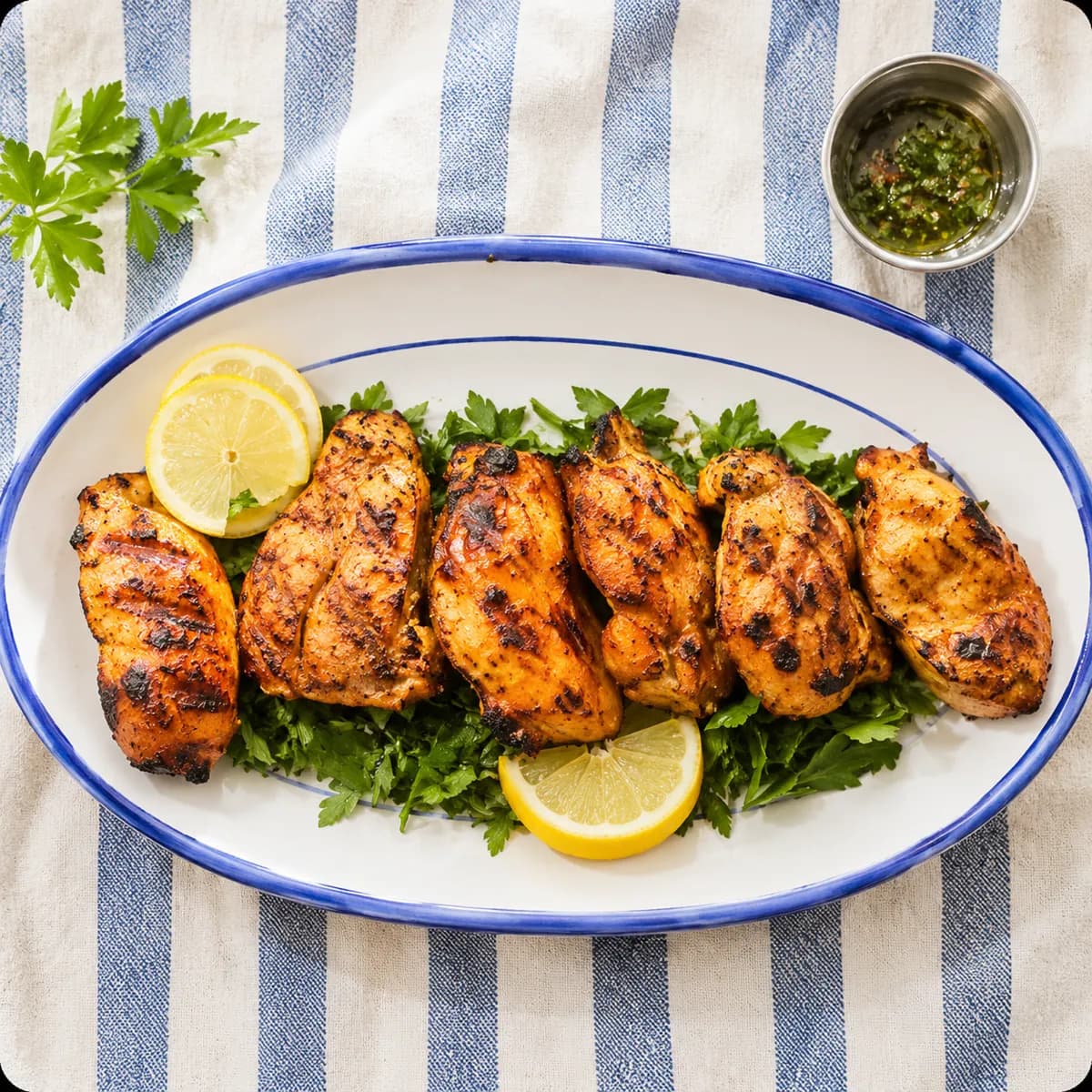Grilled boneless chicken thighs